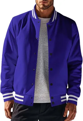 Men's Casual Varsity Jacket Classic Fit Vintage Buckle Jackets Lightweight Button Down Collarless Bomber Jackets