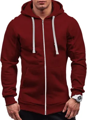 Men's Color Zipper Pullover Long Sleeve Hooded Sweatshirt Tops Blouse