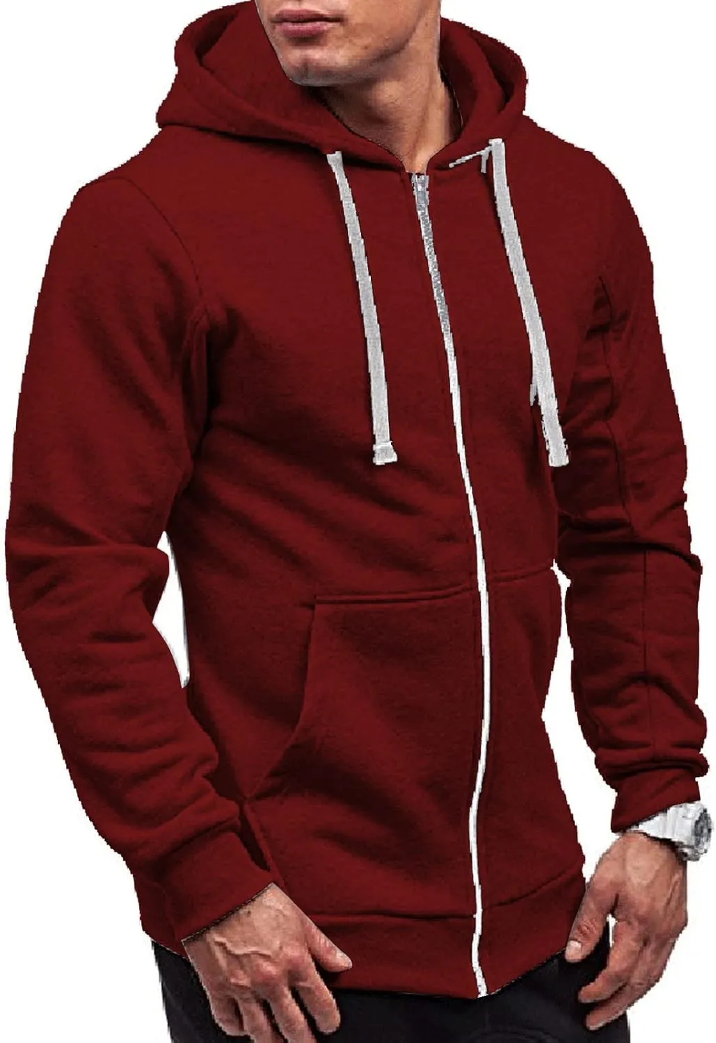 Men's Color Zipper Pullover Long Sleeve Hooded Sweatshirt Tops Blouse