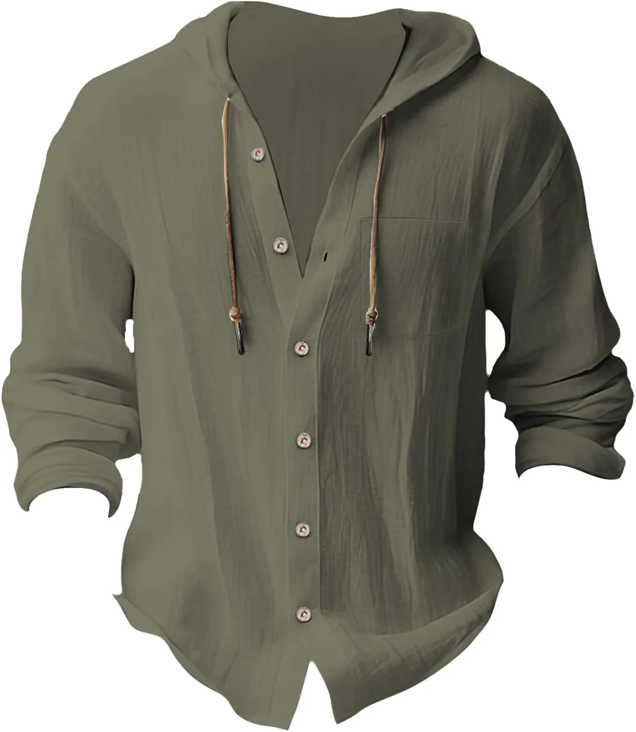 Mens Cotton Linen Henley Shirts with Hood Casual V Neck Drawstring Long Sleeve Hooded Sweatshirt Summer Button Tops