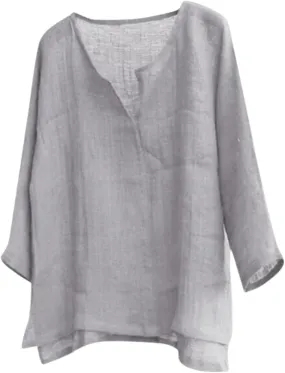 Mens Cotton Linen V Neck Shirts 3/4 Sleeve Casual Baggy Breathable Tunic Tees Hawaiian Beach Yoga Solid Blouse Tops