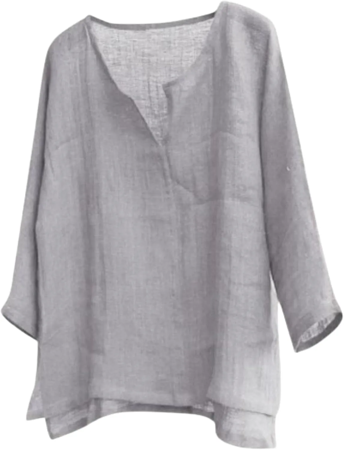 Mens Cotton Linen V Neck Shirts 3/4 Sleeve Casual Baggy Breathable Tunic Tees Hawaiian Beach Yoga Solid Blouse Tops