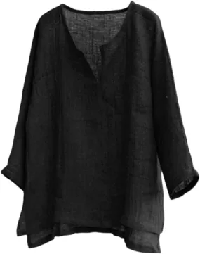 Mens Cotton Linen V Neck Shirts 3/4 Sleeve Casual Baggy Breathable Tunic Tees Hawaiian Beach Yoga Solid Blouse Tops