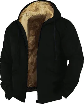 Men's Cotton Plaid Shirts Pullover Jacket Fleece Lined Shirts Sherpa Button Down Jackets with Hood for Men