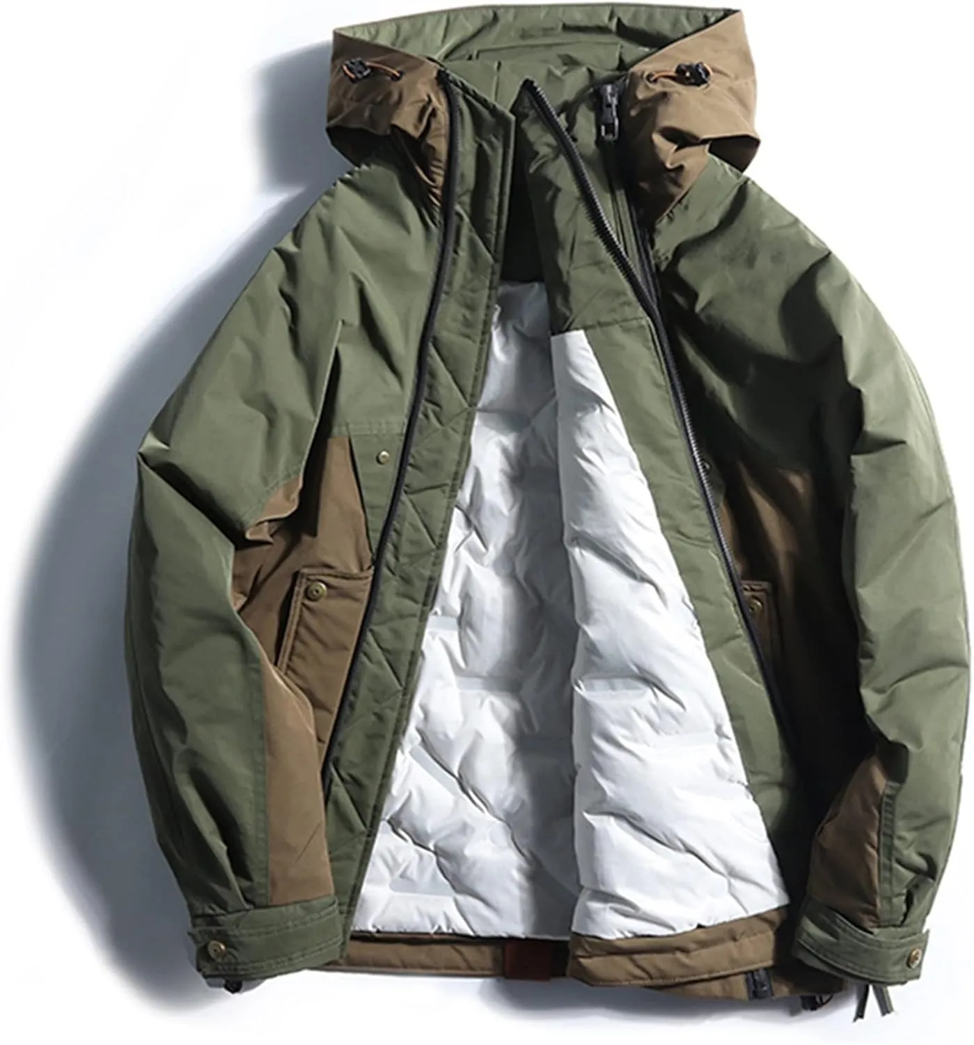 Mens down jacket Double Zippered Down Jacket Men's Winter Coat Warm Hooded Coat Parka Plus Size 5XL