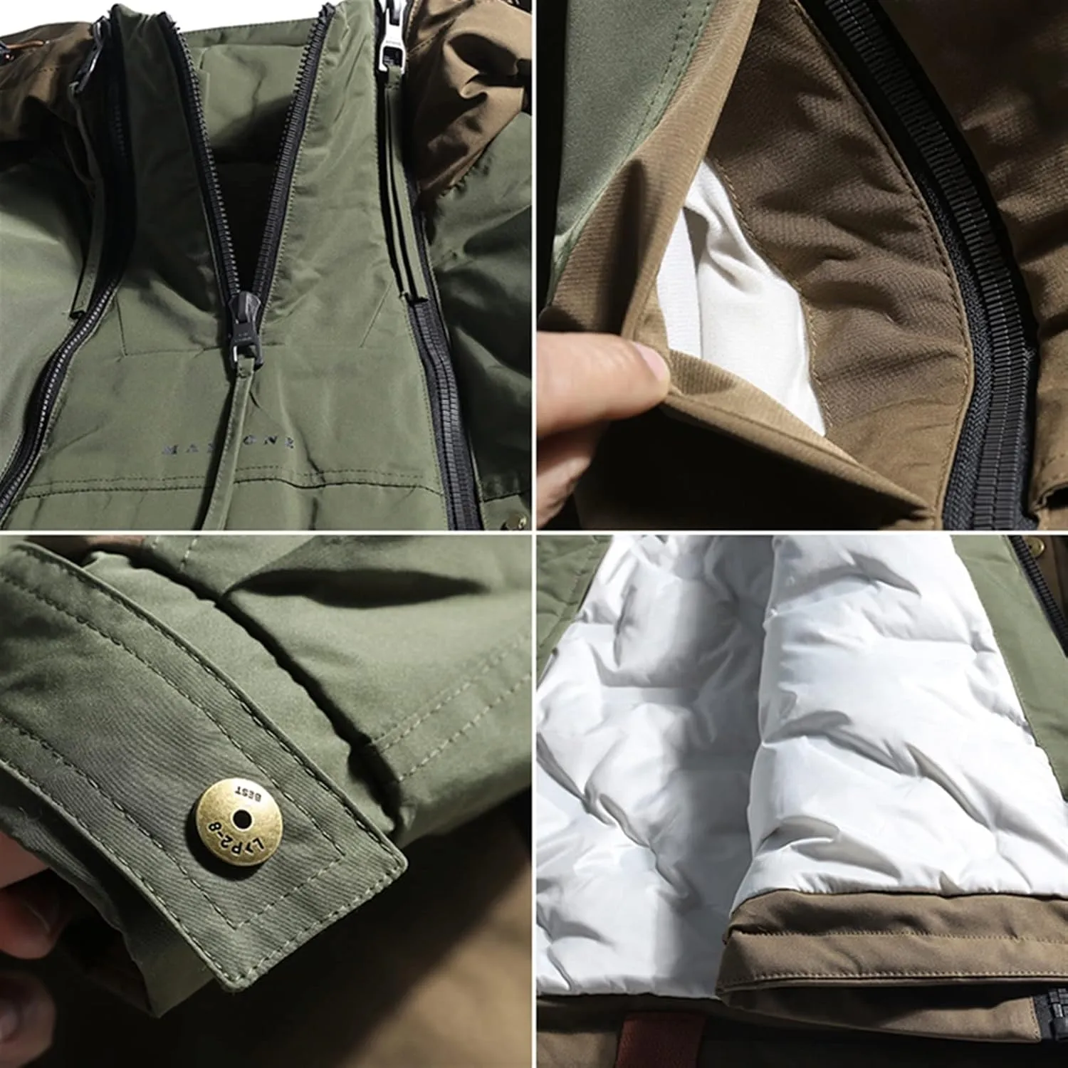 Mens down jacket Double Zippered Down Jacket Men's Winter Coat Warm Hooded Coat Parka Plus Size 5XL