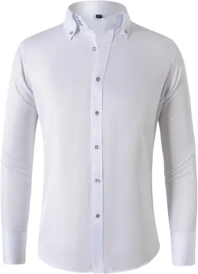 Mens Dress Shirts Regular Fit Long Sleeve Inner Contrast Wrinkle-Resistant Stretch Business Formal Button Down Shirts