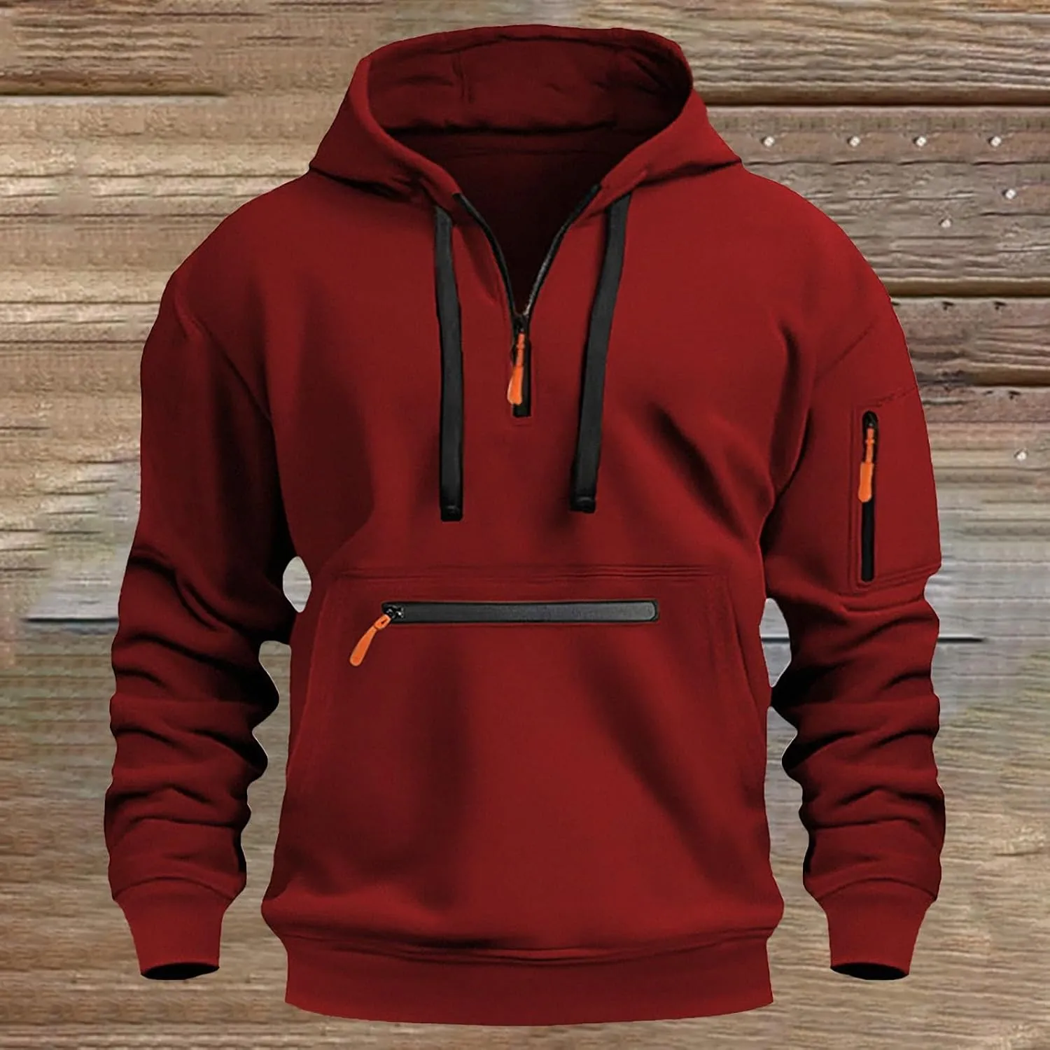 Men's Fashion Hoodie Sweatshirt Drawstring Half Zip Soild Color Warm Oversized Pullover Casual Loose Sport Sweater