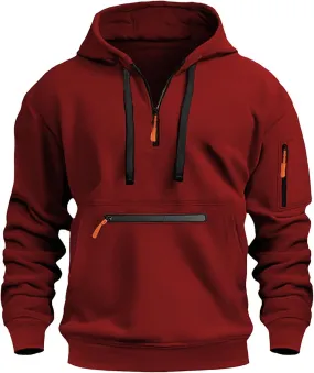 Men's Fashion Hoodie Sweatshirt Drawstring Half Zip Soild Color Warm Oversized Pullover Casual Loose Sport Sweater