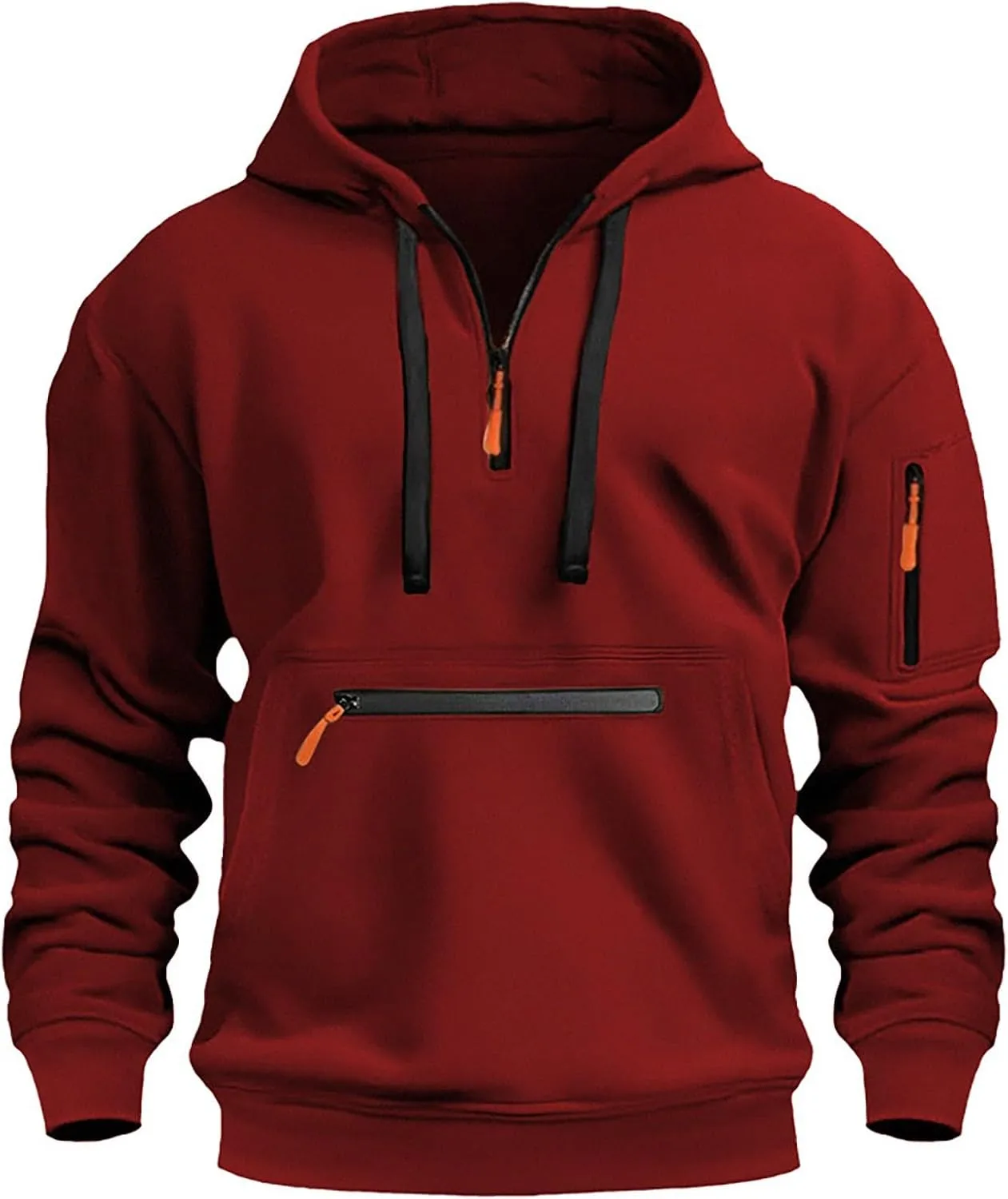 Men's Fashion Hoodie Sweatshirt Drawstring Half Zip Soild Color Warm Oversized Pullover Casual Loose Sport Sweater