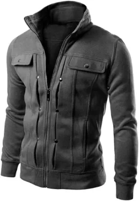 Mens Fleece Lined Jacket Mens Athletic Jacket Fashion Casual Loose Stand Collar Button Decorated Sweatshirt Jacket