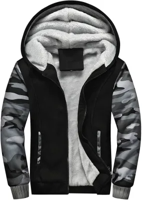 Mens Fleece Lined Jackets Full Zip Sherpa Fleece Hoodies Flannel Hooded Sweatshirt Warm Winter Wool Thick Coats
