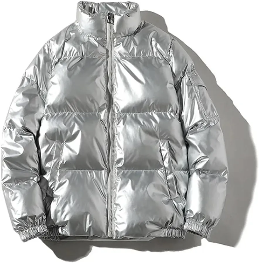 Mens Harajuku Hooded Parkas Coat Solid Zipper Casual Warm Cotton Padded Jacket Unisex