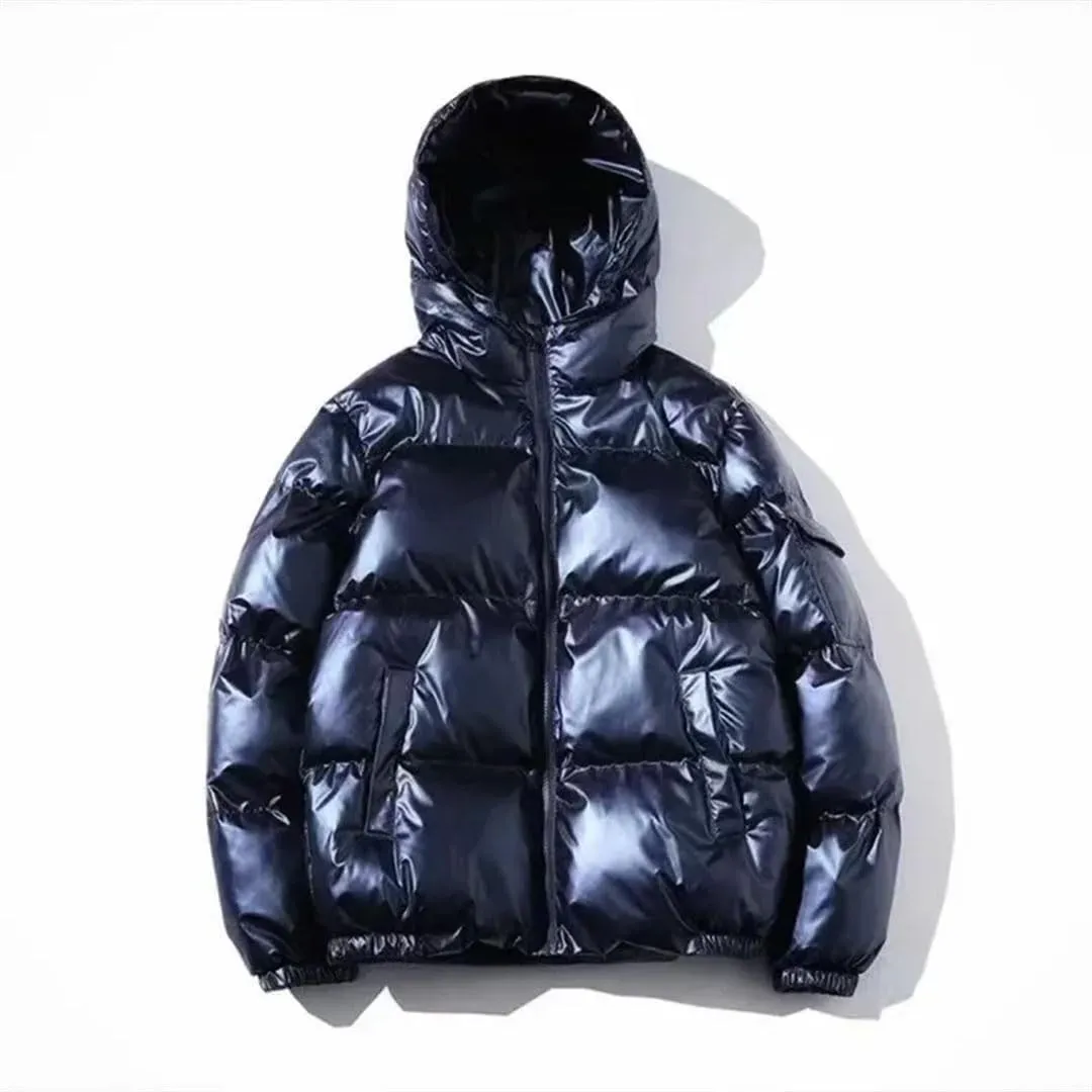 Mens Harajuku Hooded Parkas Coat Solid Zipper Casual Warm Cotton Padded Jacket Unisex