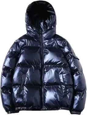 Mens Harajuku Hooded Parkas Coat Solid Zipper Casual Warm Cotton Padded Jacket Unisex