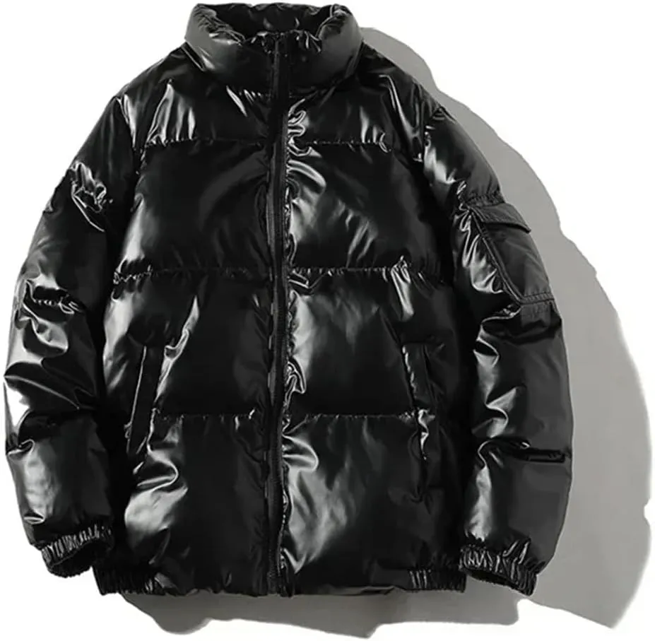 Mens Harajuku Hooded Parkas Coat Solid Zipper Casual Warm Cotton Padded Jacket Unisex