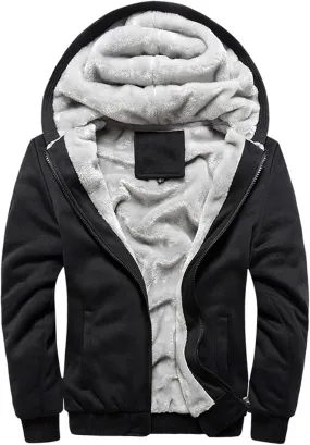 Mens Heavyweight Winter Hoodie Jacket Fleece Sherpa Lined Zip Up for Outdoor Active