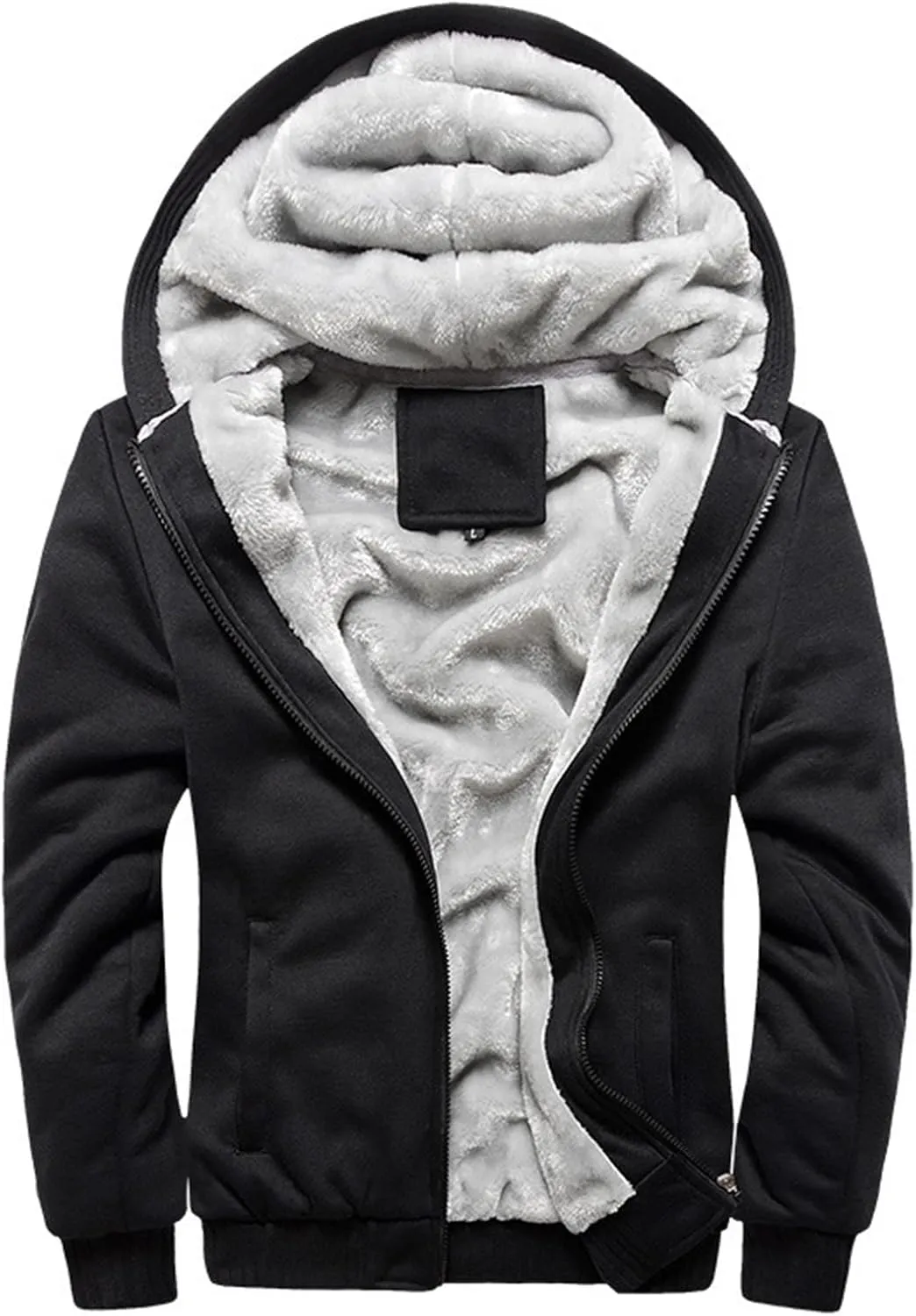 Mens Heavyweight Winter Hoodie Jacket Fleece Sherpa Lined Zip Up for Outdoor Active