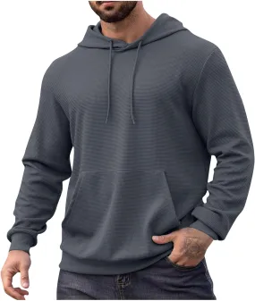 Mens Hooded Sweatshirts Pullover Causal Stylish Solid Long Sleeve Drawstring Gym Hooded Shirt Outdoor Fashion Top Tee