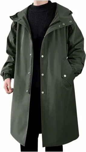 Men's Hooded Windbreaker Jacket Long Trench Coat Winter Warm Overcoat