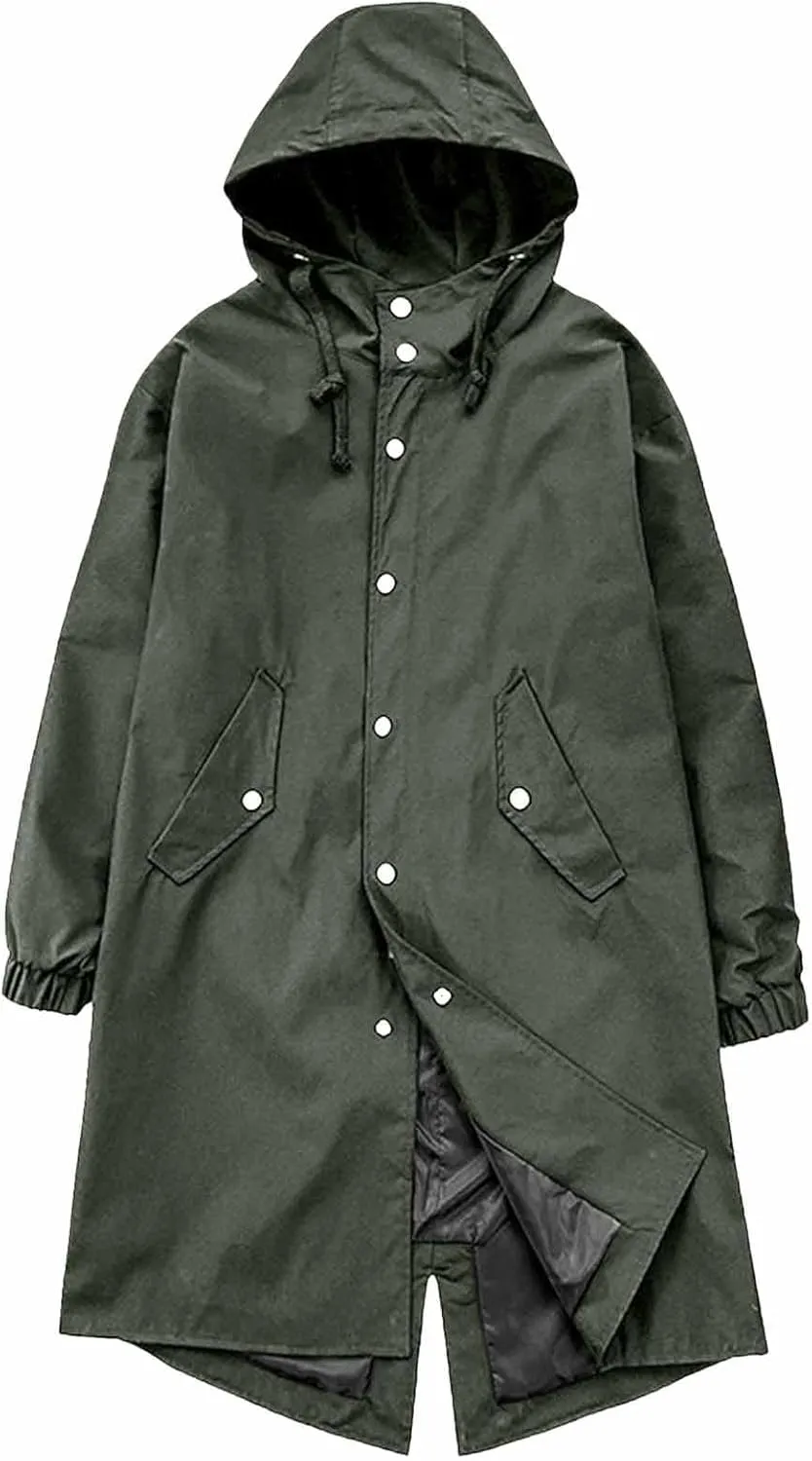 Men's Hooded Windbreaker Jacket Long Trench Coat Winter Warm Overcoat