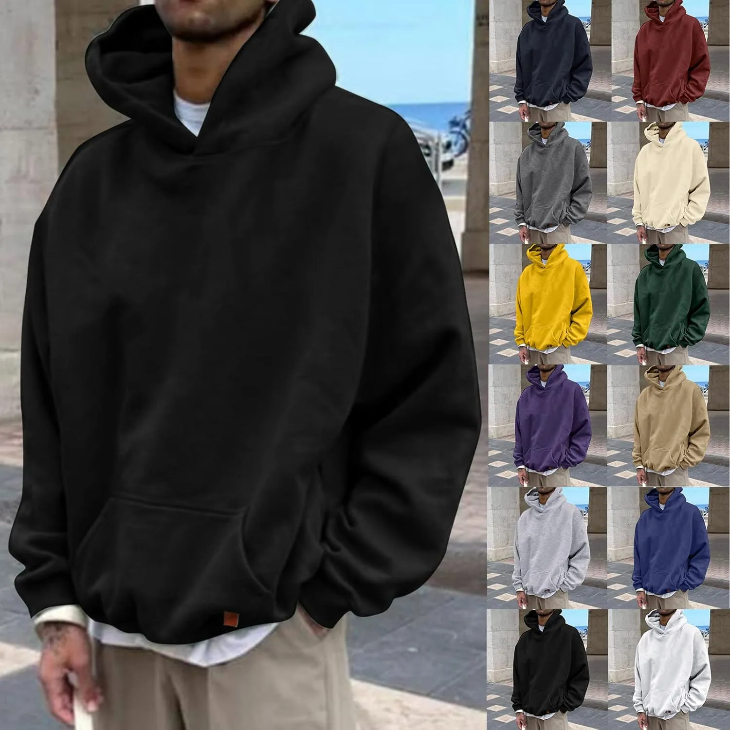 Mens Hoodie Heavyweight Fleece Hoodie Sweatshirt for Men Oversized Pullover Hoodie with Pocket Causal Sportswear
