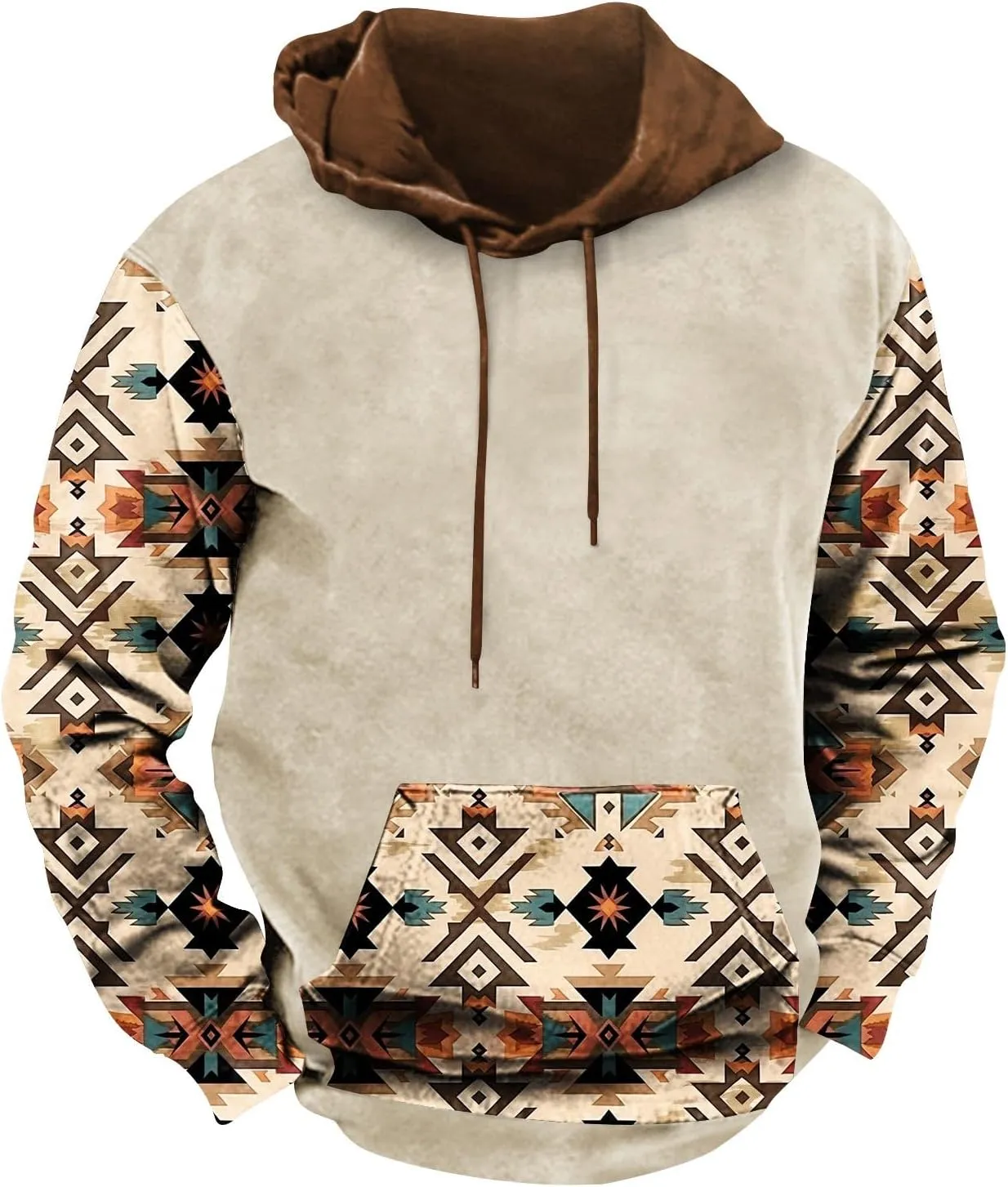 Mens Hoodies Pullover Western Aztec Ethnic Hooded Long Sleeve Sweatshirt Vintage Loose Casual Hoodie with Pockets