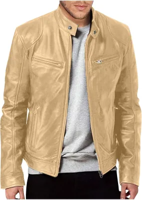 Men'S Leather & Faux Leather Jackets & Coats Fashion Men Autumn Winter Warm Casual Leather Zipper Long Sleeve Jacket Coat