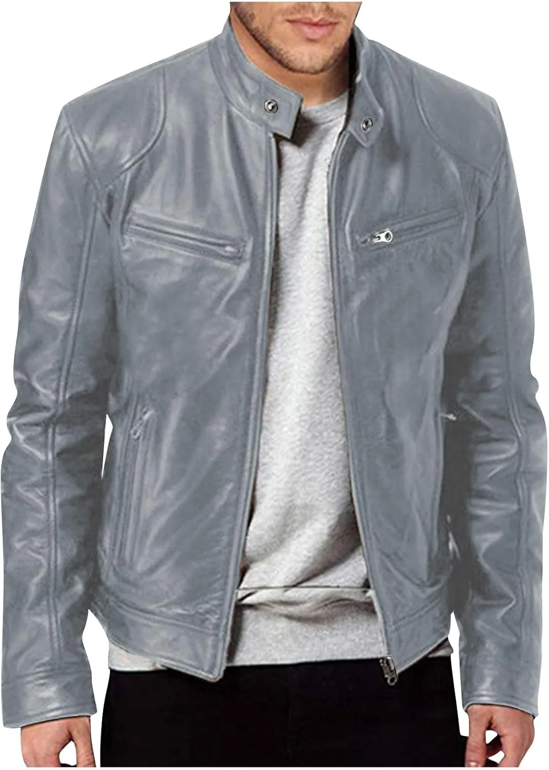 Men'S Leather & Faux Leather Jackets & Coats Fashion Men Autumn Winter Warm Casual Leather Zipper Long Sleeve Jacket Coat