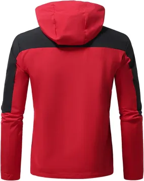 Men's Lightweight Hooded Jacket Outdoor Hiking Coats Color Block Windbreaker