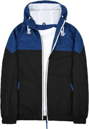 Men's Lightweight Hooded Jackets Zip Vintage Patchcolor Windbreaker Packable Raincoat Outdoor Running Coat for Hiking