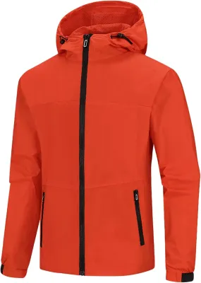 Men's Lightweight Softshell Jacket Full Zip Fleece Lined Hooded Coat Waterproof Hiking Fishing Windbreaker Jackets