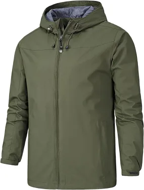 Mens Lightweight Water Resistant Softshell Hooded Jacket with Fleece Lining, Packable Waterproof Windbreaker