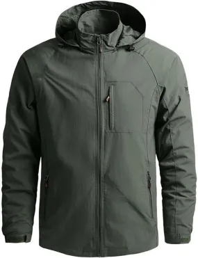 Men's Lightweight Waterproof Cargo Casual Hooded Jacket Softshell Raincoat Outdoor Mountain Hiking Windbreaker Coats