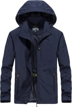 Mens Lightweight Waterproof Jacket Loose Windproof Windbreaker Outdoor Camping Hiking Mountain Jacket Coat with Hood