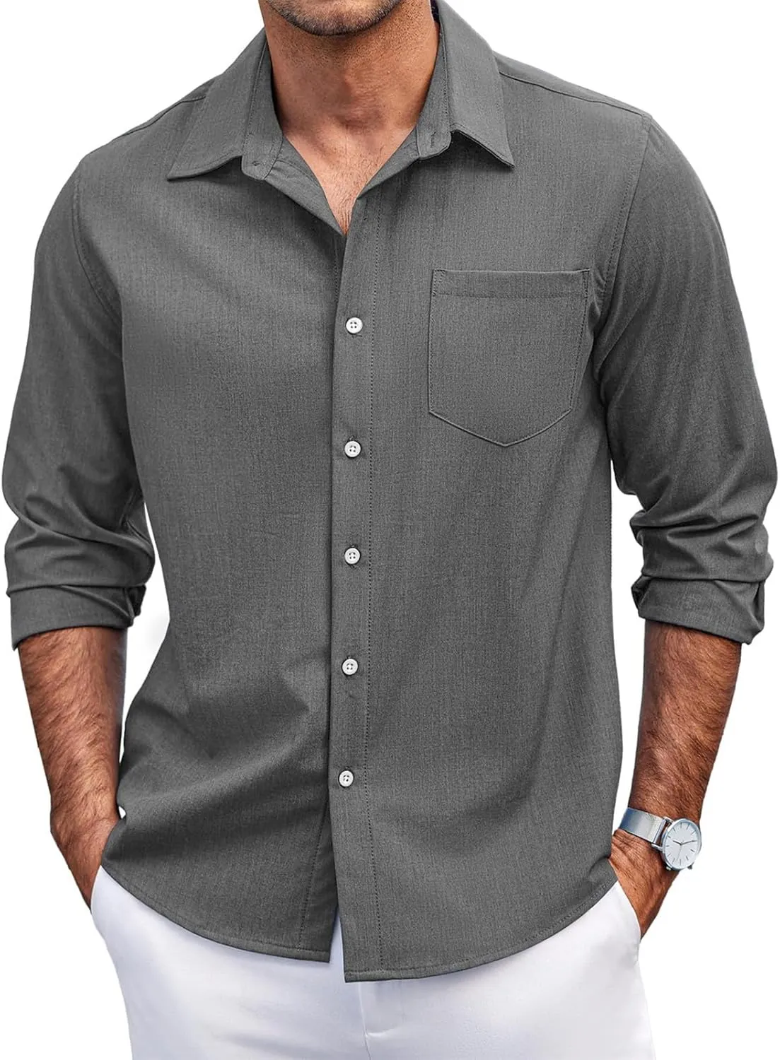 Mens Long Sleeve Button Down Shirts Casual Simple Solid Tops for Men Funny Print Party Dress Shirt Holiday Outfits