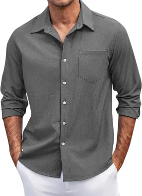 Mens Long Sleeve Button Down Shirts Casual Simple Solid Tops for Men Funny Print Party Dress Shirt Holiday Outfits