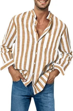 Men's Long Sleeve Button Down Shirts Casual Striped Collared Fall Tshirt Fashion 2024 Cotton Work Office Clothes