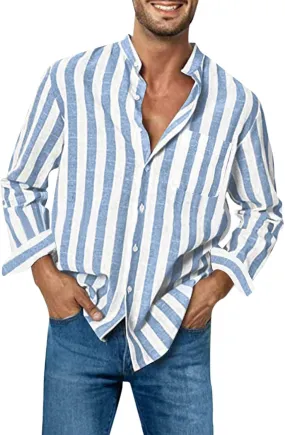 Men's Long Sleeve Button Down Shirts Casual Striped Collared Fall Tshirt Fashion 2024 Cotton Work Office Clothes
