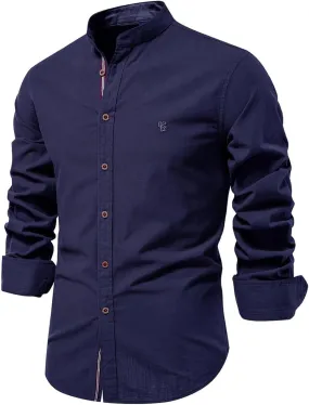 Men's Medium Blue Cotton Casual Button Down Long Sleeve Shirt