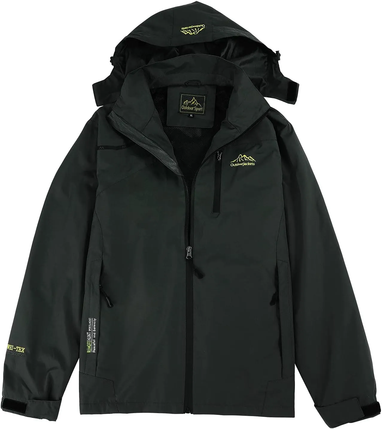 Men's Outdoor Waterproof Jacket Lightweight Zipper Hooded Coat Hiking Travel Windbreaker Outwear Trench Coat