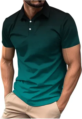Men's Polo Shirts Fashion Gradient Color Short Sleeve Pullover Casual Lightweight Golf T Shirt Lapel Blouse