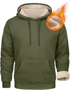 Mens Sherpa Fleece Lined Hoodie Winter Warm Heavyweight Thick Hooded Sweatshirts Kangaroo Pocket Hoodies S-3XL