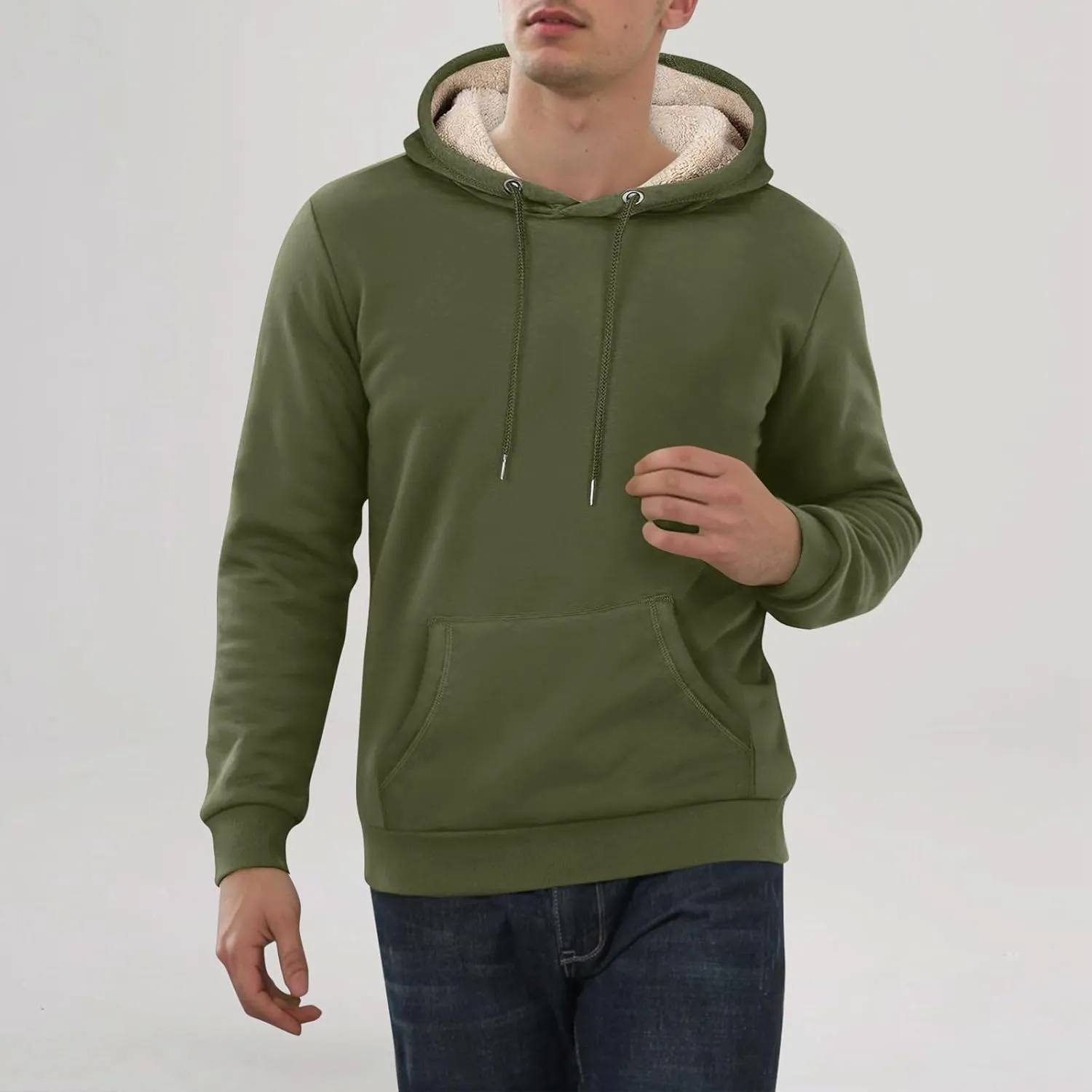 Mens Sherpa Fleece Lined Hoodie Winter Warm Heavyweight Thick Hooded Sweatshirts Kangaroo Pocket Hoodies S-3XL