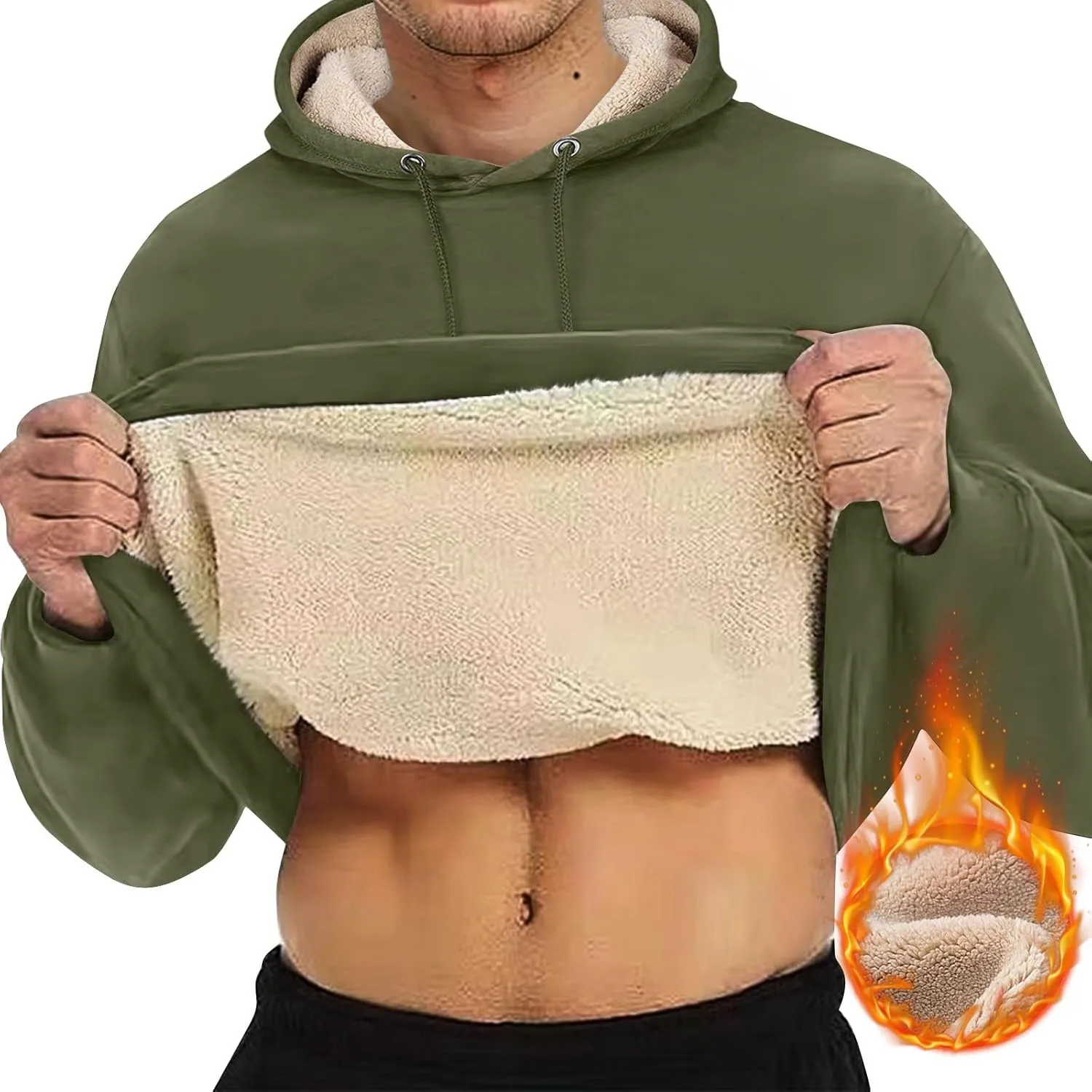 Mens Sherpa Fleece Lined Hoodie Winter Warm Heavyweight Thick Hooded Sweatshirts Kangaroo Pocket Hoodies S-3XL