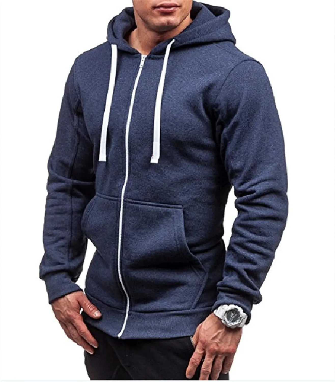 Mens Slim Fit Lightweight Zip Up Hoodie Long Sleeve Full-Zip Fleece Hooded Sweatshirt Work Jacket Streetwear for Men