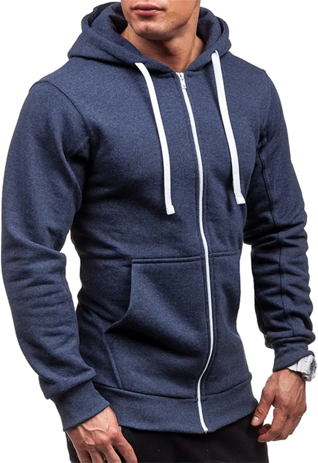 Mens Slim Fit Lightweight Zip Up Hoodie Long Sleeve Full-Zip Fleece Hooded Sweatshirt Work Jacket Streetwear for Men