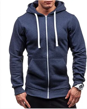 Mens Slim Fit Lightweight Zip Up Hoodie Long Sleeve Full-Zip Fleece Hooded Sweatshirt Work Jacket Streetwear for Men