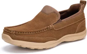 Mens Slip On Loafers Casual Hands Free Slip in Shoes Step in Walking Leather Shoes for Men with Breathable Comfort