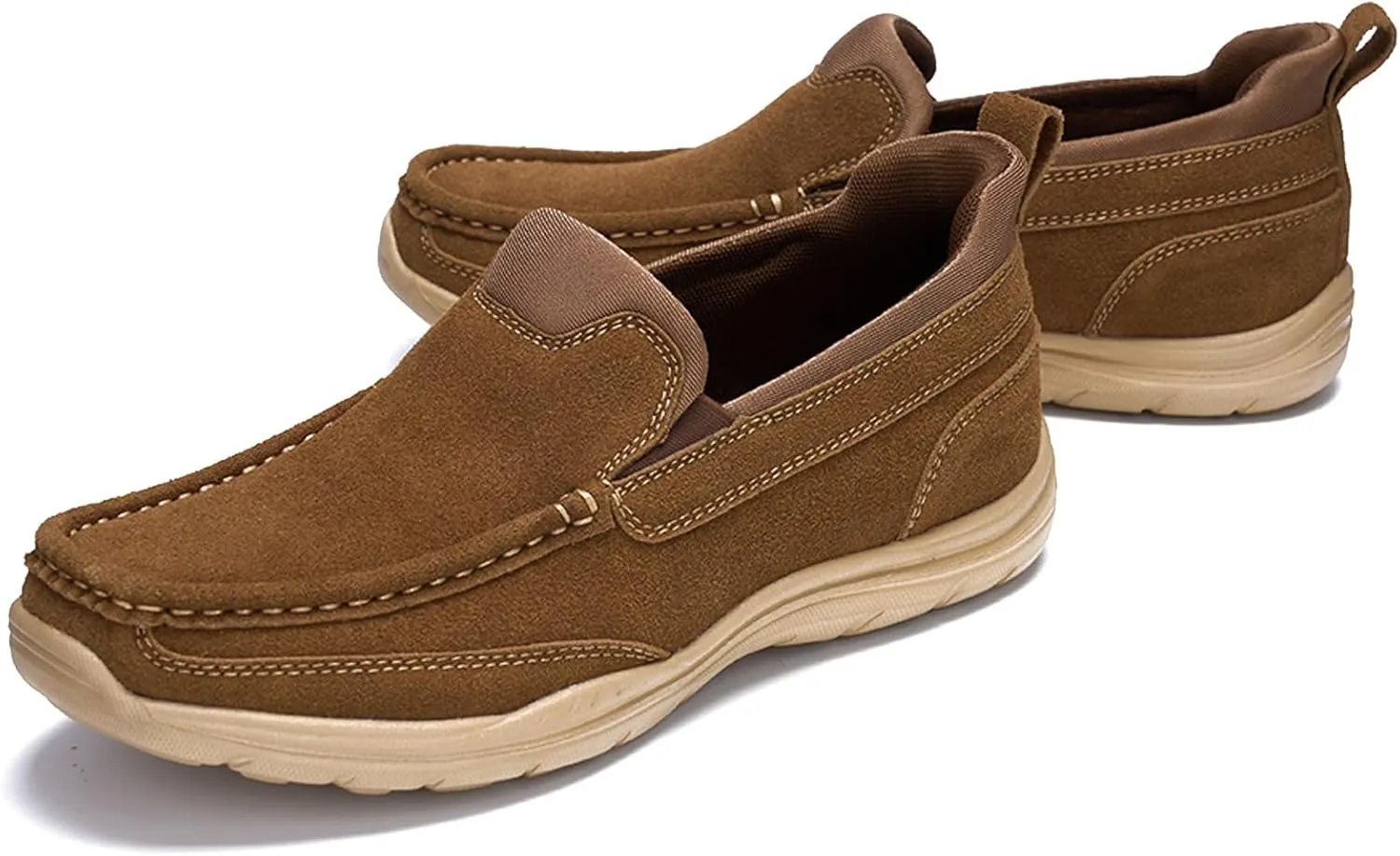 Mens Slip On Loafers Casual Hands Free Slip in Shoes Step in Walking Leather Shoes for Men with Breathable Comfort